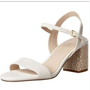 Cole Haan Josie Raffia Block Heel Sandals - Ivory Leather - Size 8.5B